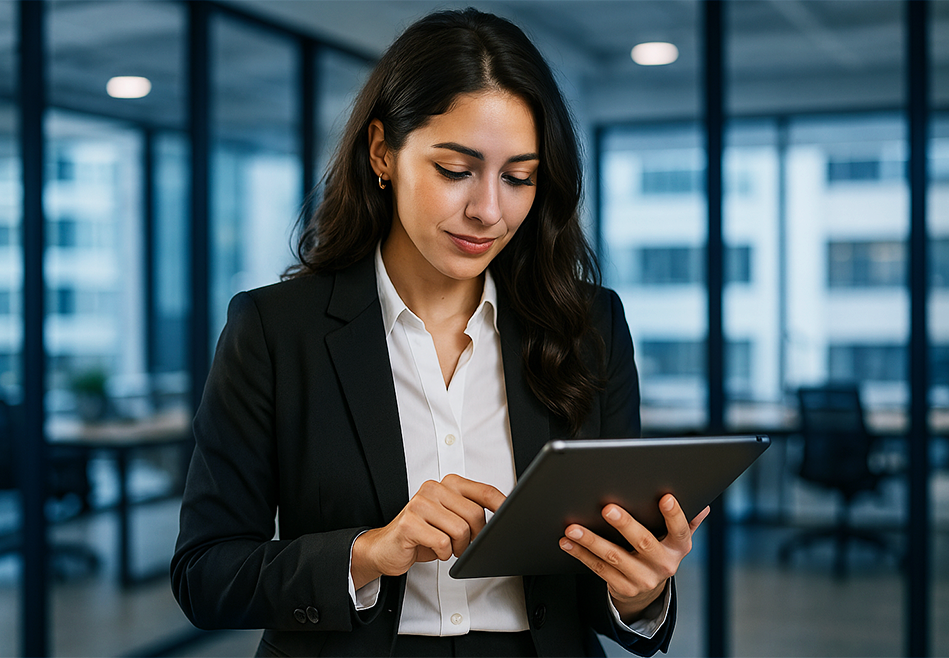 ANSA Motors professional reviewing news on a tablet